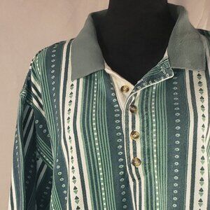 Centerfield Green Striped Polo Shirt - M